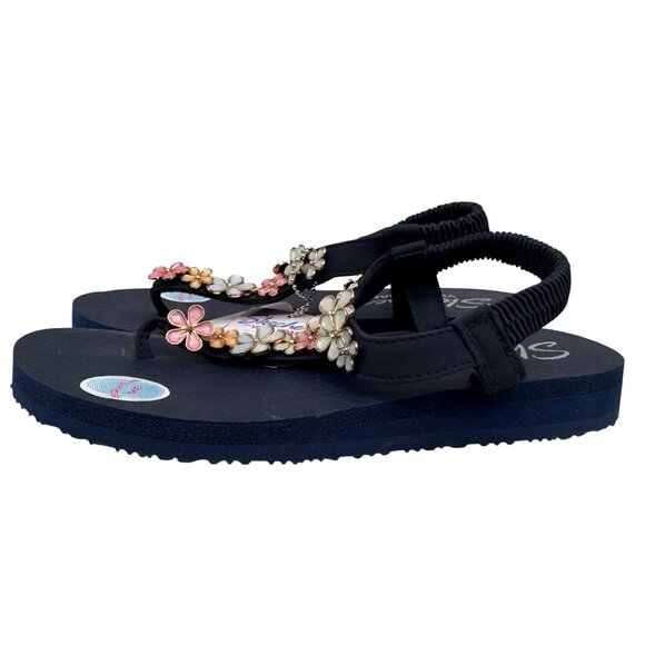 New Skechers Cali Meditation Navy blue Multicolor Daisy Embellish thong sandal 6 - Picture 2 of 9